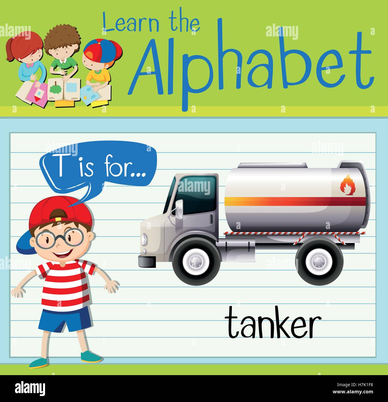 Flashcard Buchstabe T ist für Tanker illustration Stock Vektor