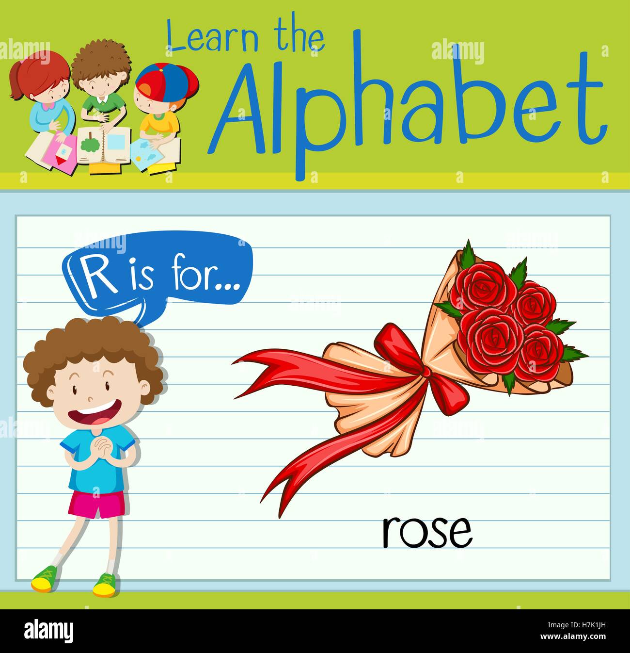 Flashcard Alphabet R ist für rose illustration Stock Vektor