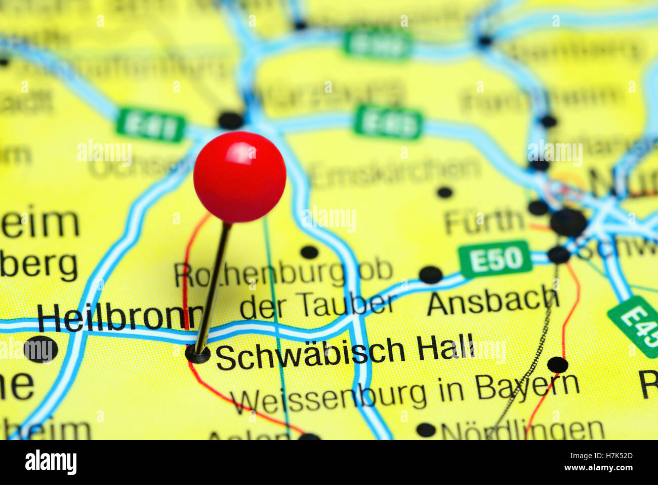 Schwäbisch Hall, fixiert auf einer Karte von Deutschland