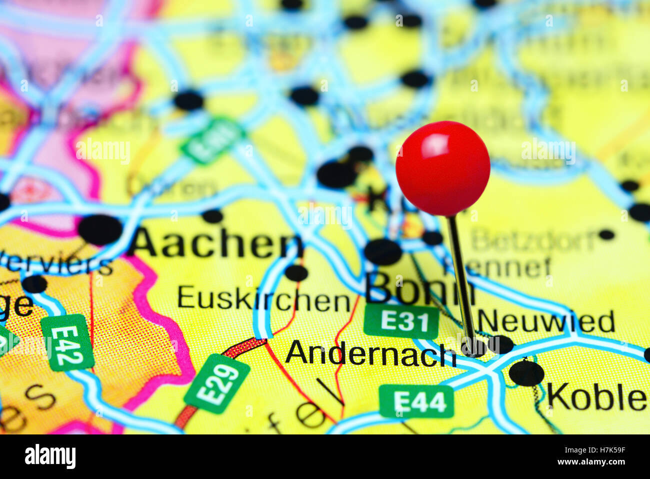 Andernach, fixiert auf einer Karte von Deutschland Stockfotografie - Alamy