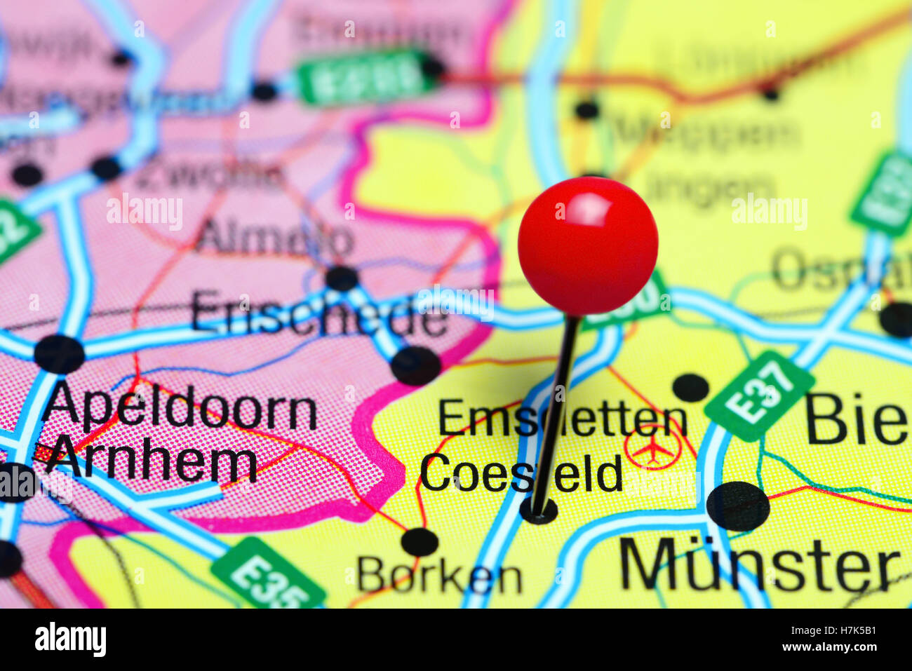 Coesfeld, fixiert auf einer Karte von Deutschland Stockfoto