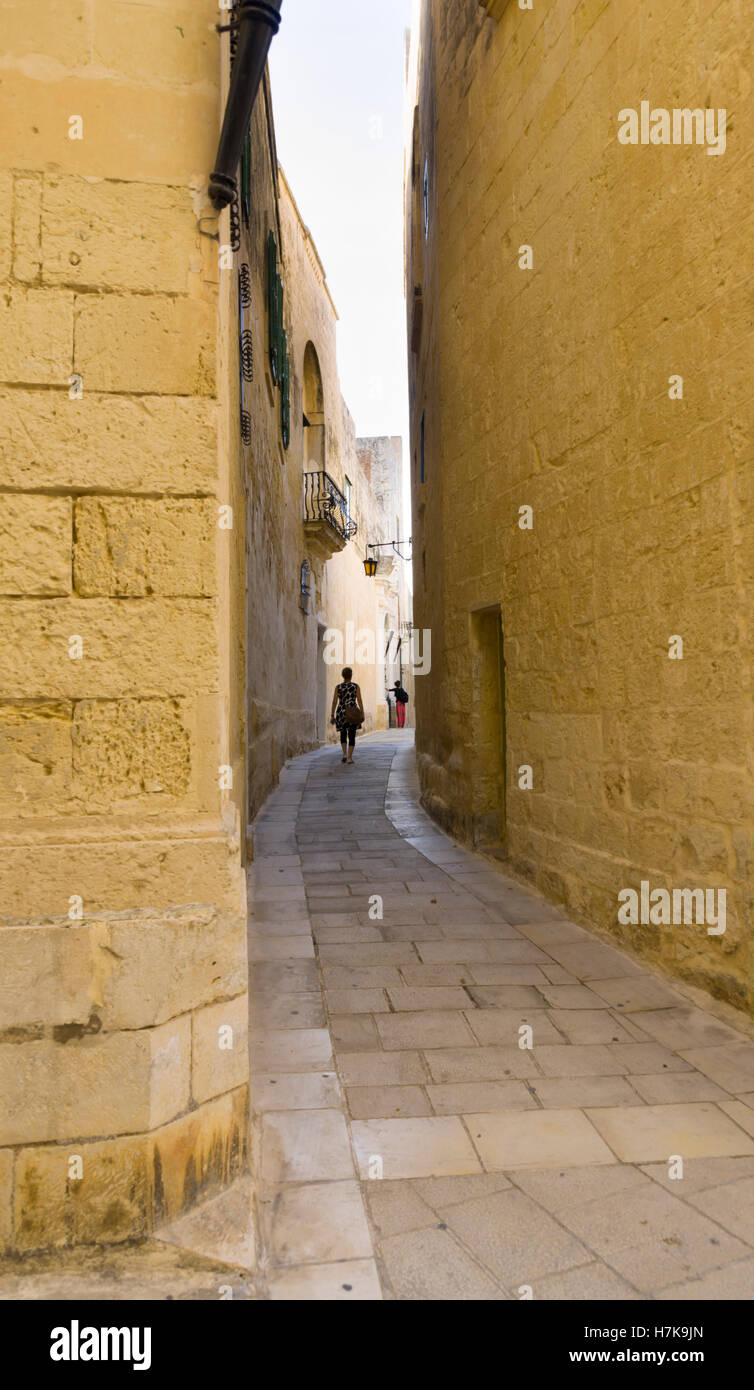 Mdina, alten ummauerten Stadt Barockarchitektur. Typische Gasse. Stockfoto