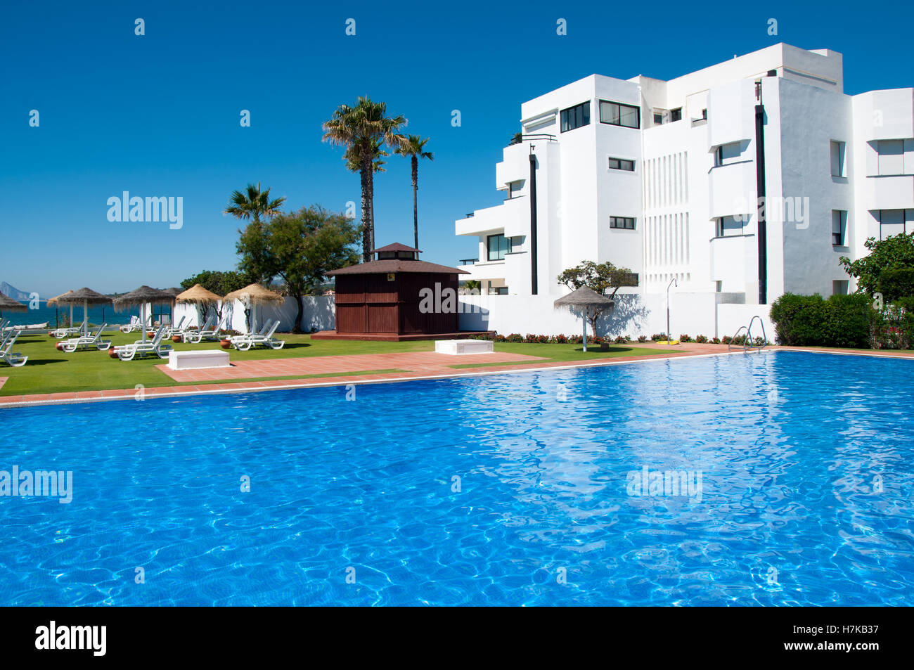 Private Beach Club, Sotogrande, San Roque, Cádiz, Spanien Stockfoto
