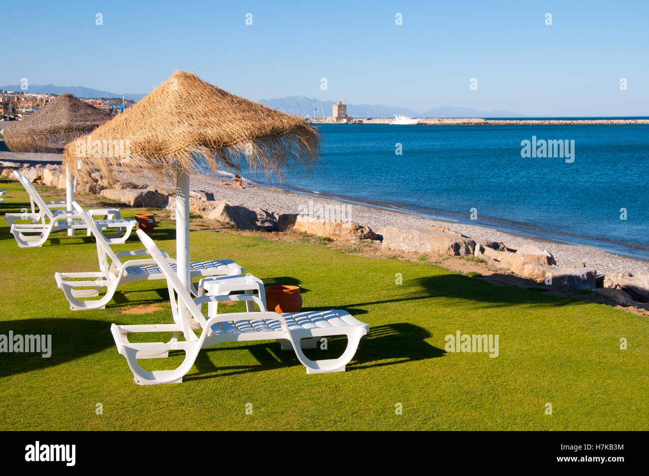Private Beach Club, Sotogrande, San Roque, Cádiz, Spanien Stockfoto