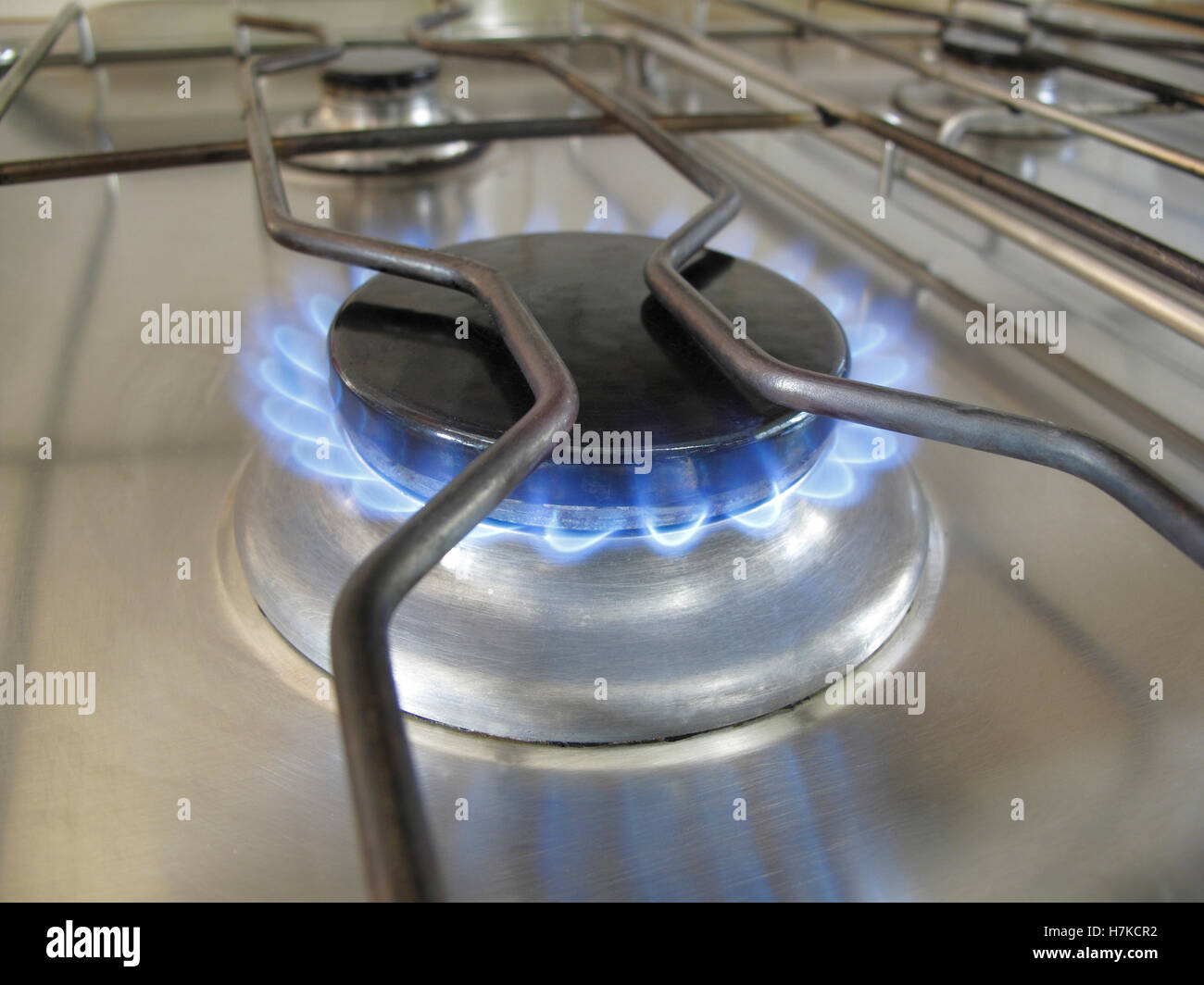 Kochen mit Gas, Erdgas auf ein Gas Herd Stockfoto