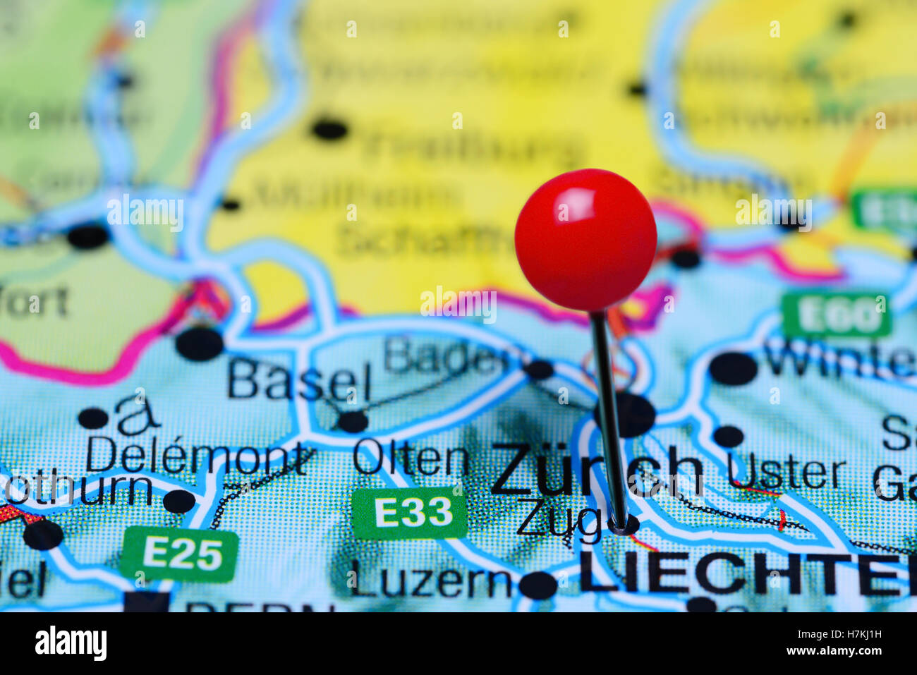 Zug, fixiert auf einer Karte von der Schweiz Stockfoto