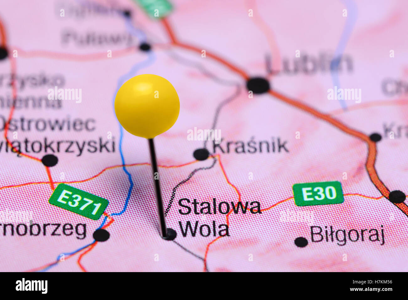 Stalowa Wola fixiert auf einer Karte von Polen Stockfoto