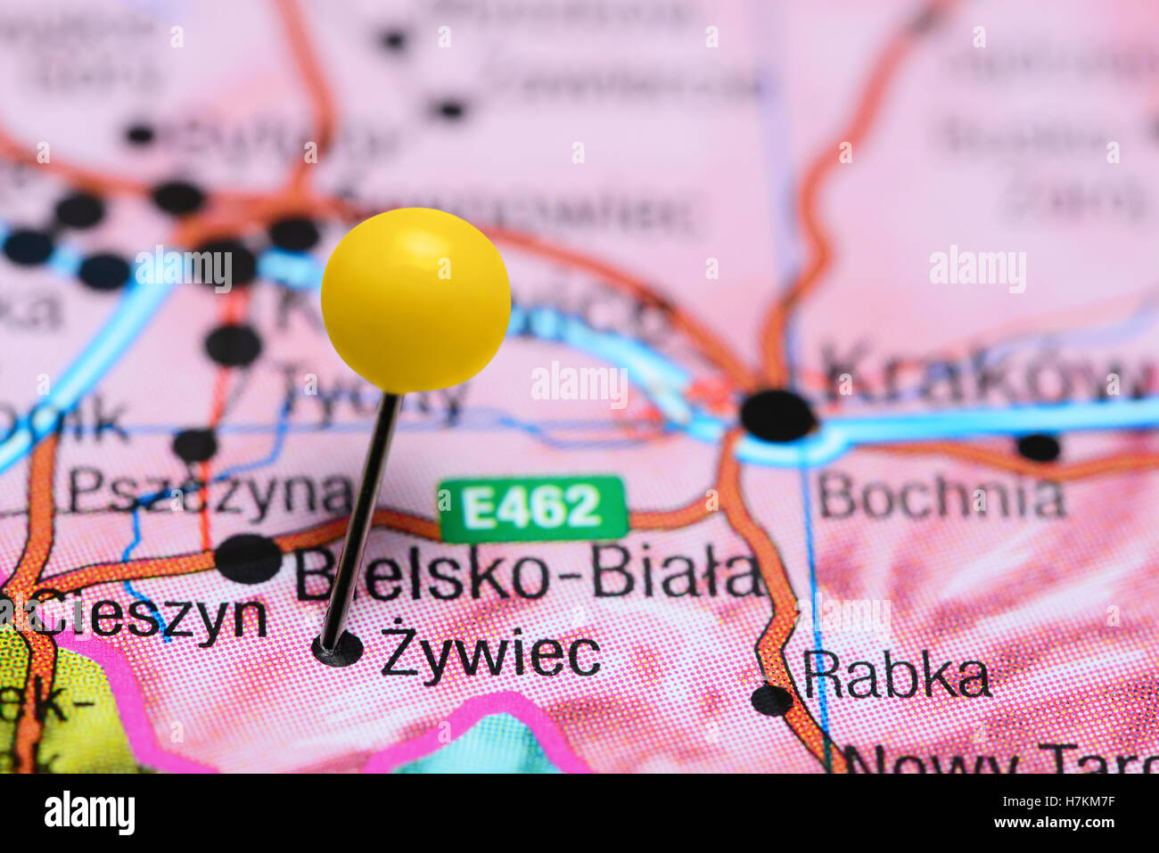 Zywiec fixiert auf einer Karte von Polen Stockfoto