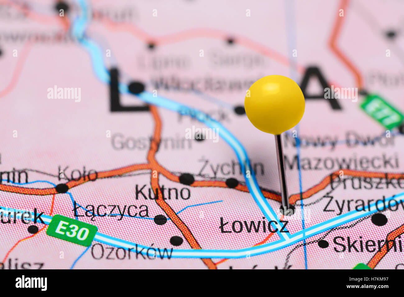 Lowicz fixiert auf einer Karte von Polen Stockfotografie Alamy