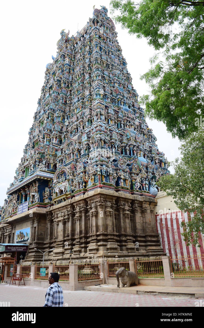 Meenakshi Amman Tempel berühmt Madurai Tempel Gopura Ansicht Stockfoto