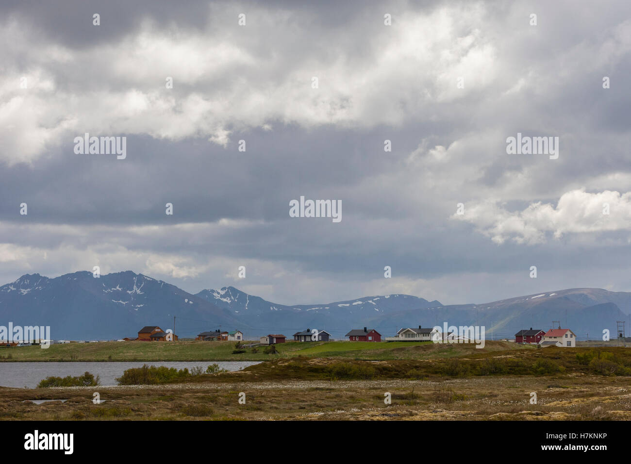 Bleik Dorf an der Andoya Touristenfahrt. Lofoten Inseln, Norwegen, Stockfoto