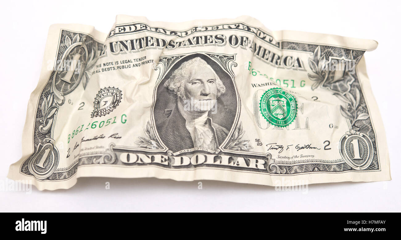 zerknitterte einen Dollarschein Stockfoto