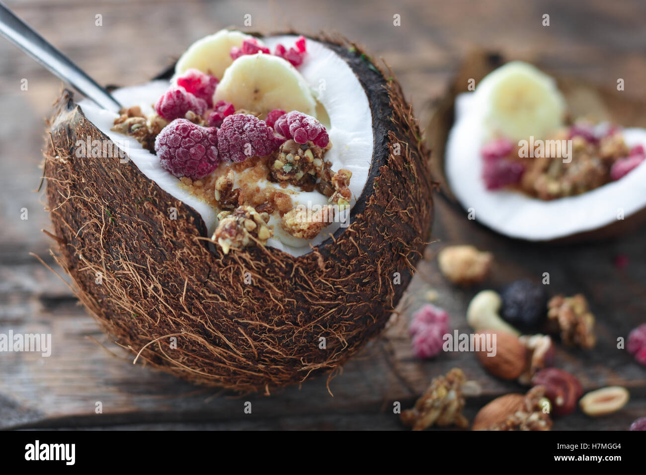 Kokosnuss gesundes Frühstück Stockfoto