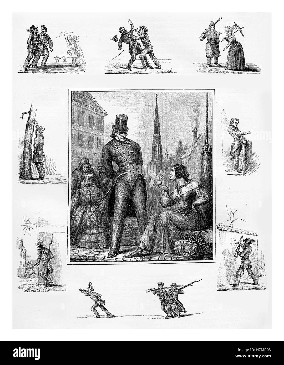 Jahr 1948 Berlin, Straßenszenen, Typen und Charakter-Karikaturen Stockfoto