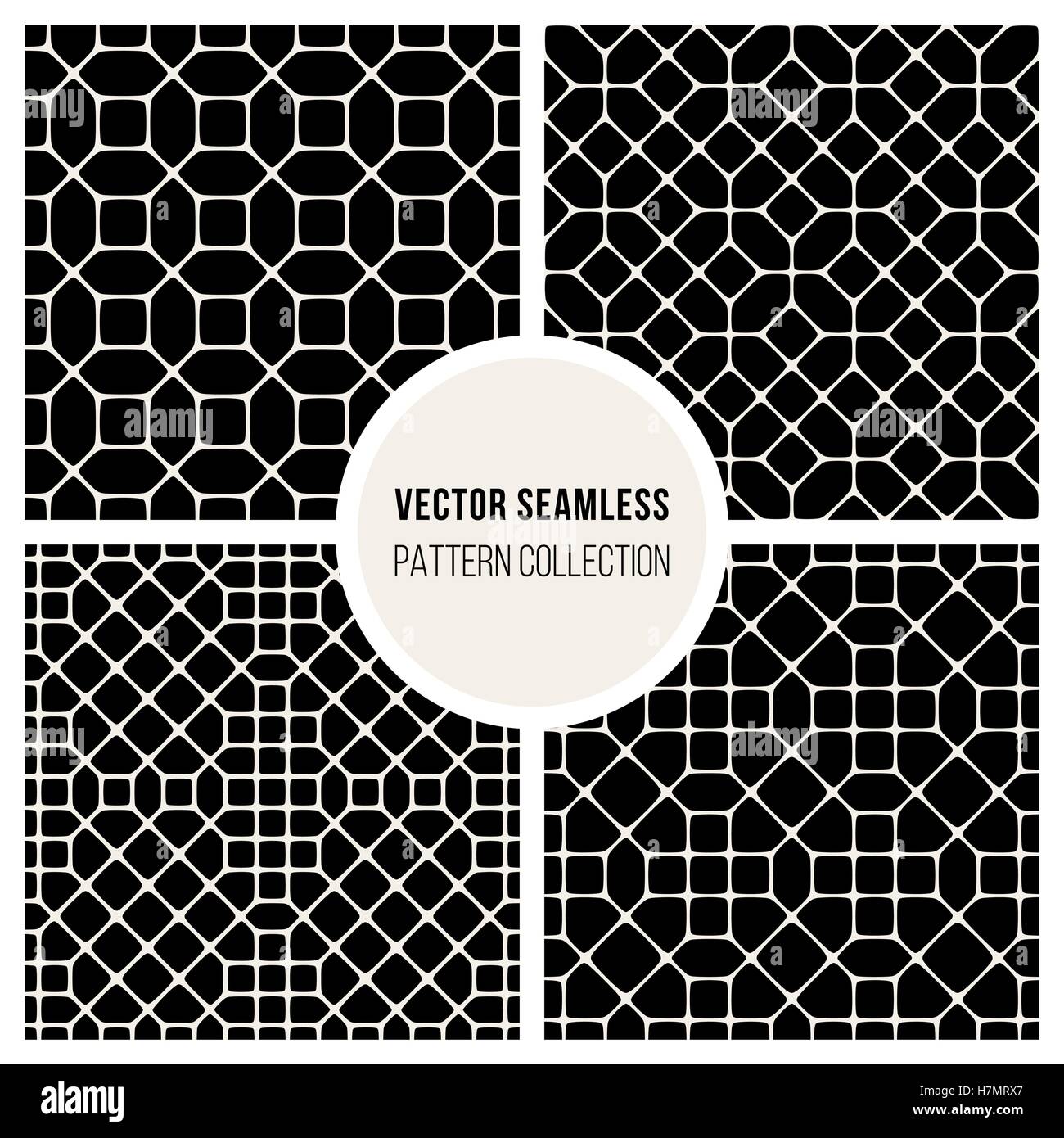 Satz od vier Vector Seamless schwarz und weiße geometrischen Muster Kollektion Fliesen Hintergrund Stock Vektor