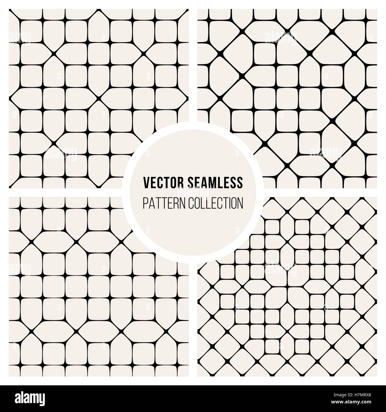 Satz od vier Vector Seamless schwarz und weiße geometrischen Muster Kollektion Fliesen Hintergrund Stock Vektor