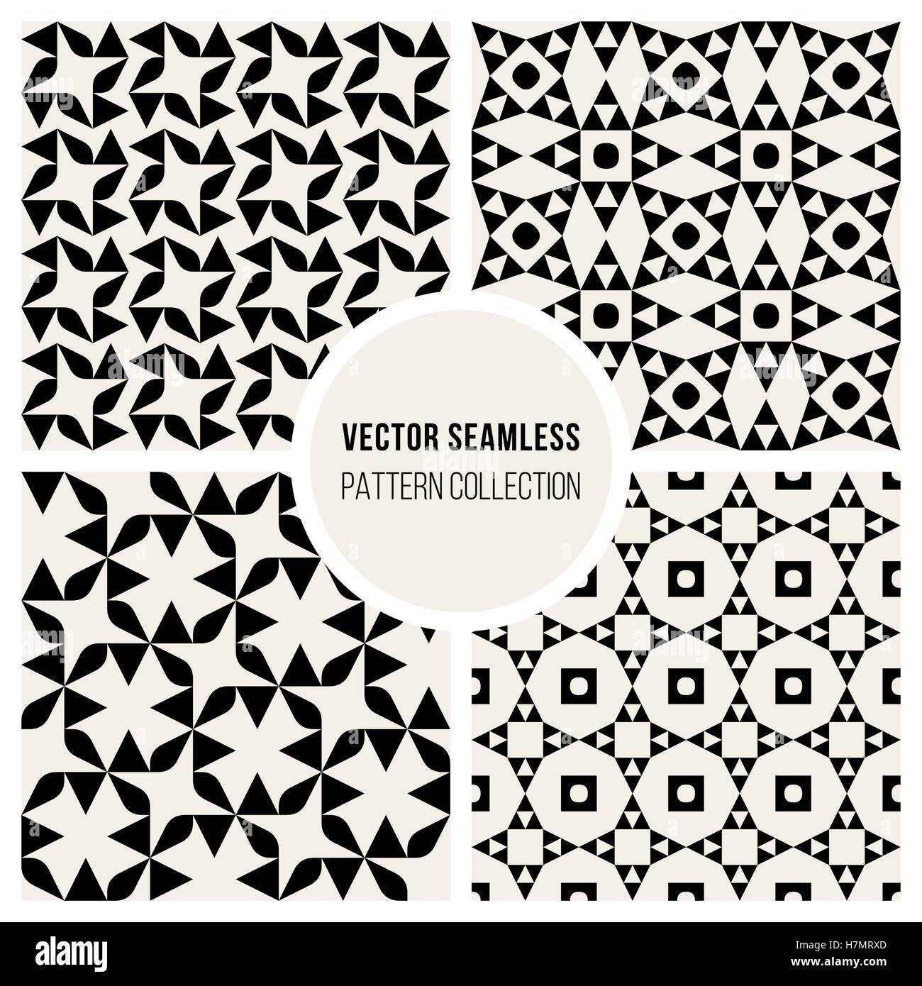Vektor-nahtlose schwarz-weiß geometrische Muster-Kollektion Hintergrund Kacheln Stock Vektor