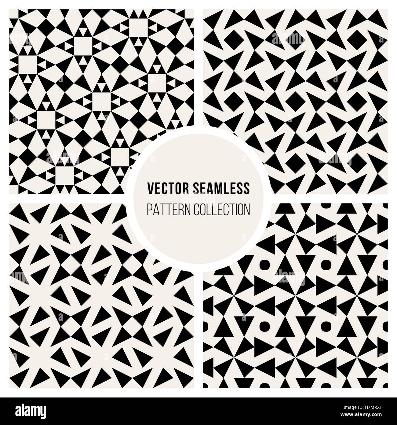Vektor-nahtlose schwarz-weiß geometrische Muster-Kollektion Hintergrund Kacheln Stock Vektor