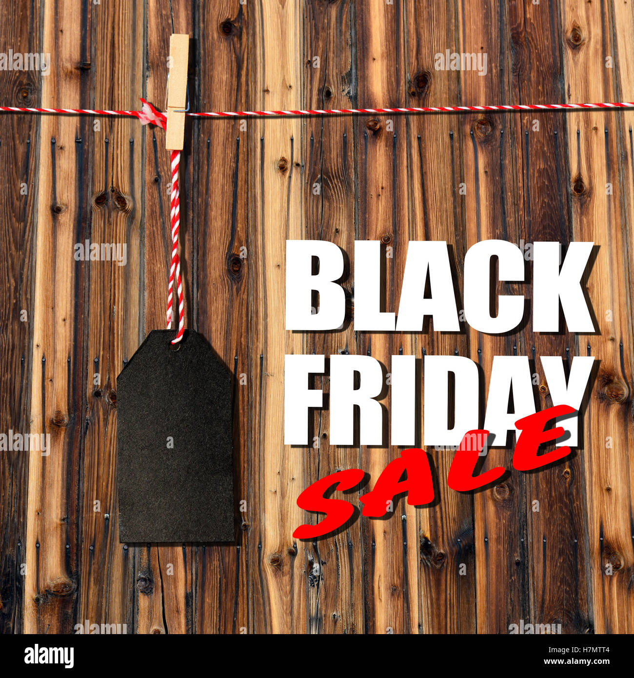 Schwarzer Freitag. Schwarzen Verkauf-Tag auf dem hölzernen Planken-Hintergrund Stockfoto