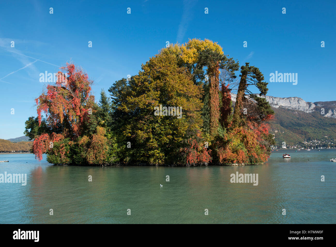 Ille de Cygne, Panorama, See von Annecy, Haute Savoie, Frankreich Stockfoto