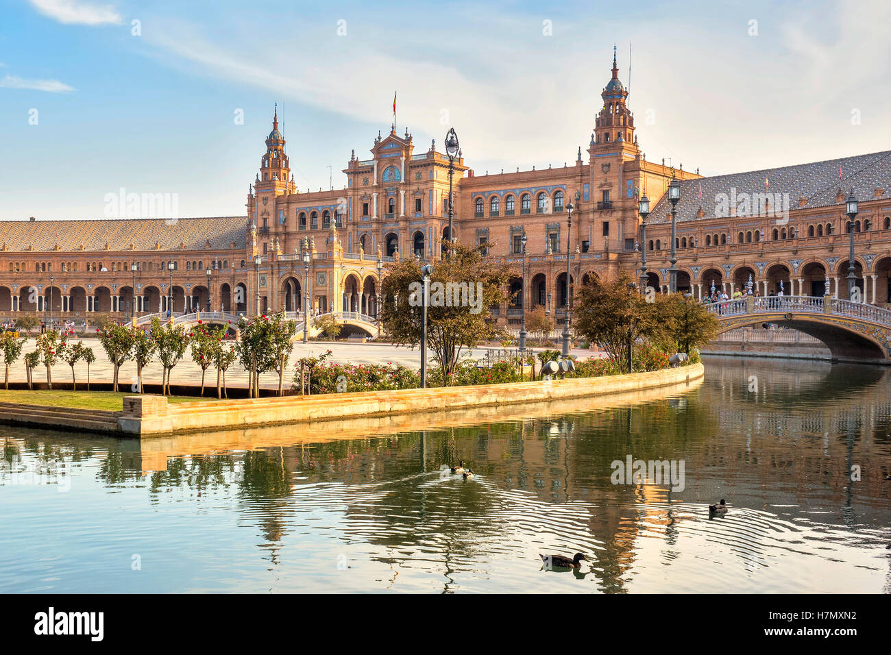 Der See am Plaza De Espana Sevilla Spanien Stockfoto