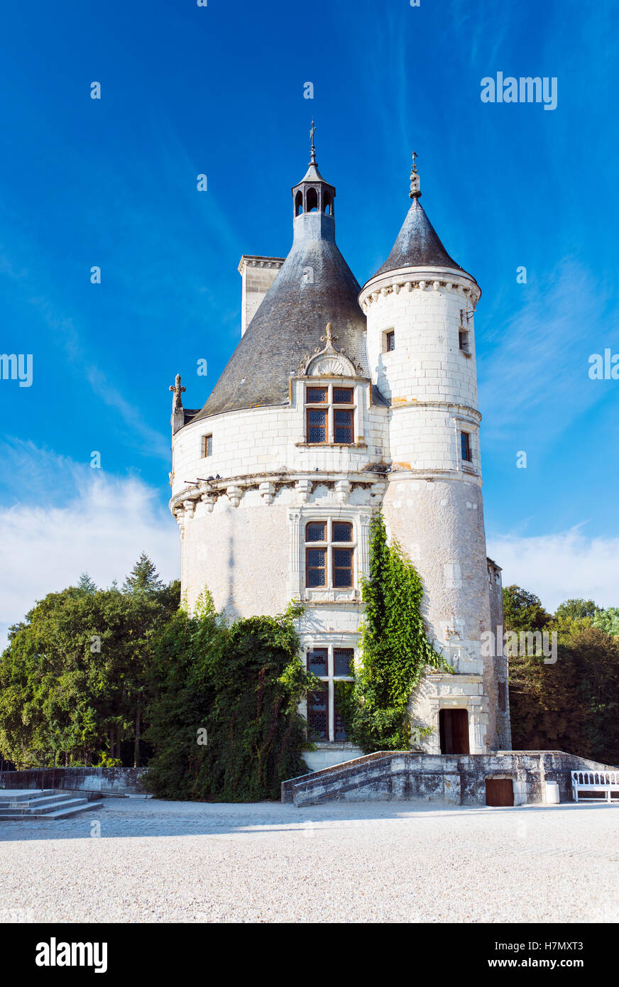 Die ursprüngliche Burg halten am Chateau de Chenonceau in der Nähe von Dorf Chenonceaux im Loire-Tal in Frankreich Stockfoto
