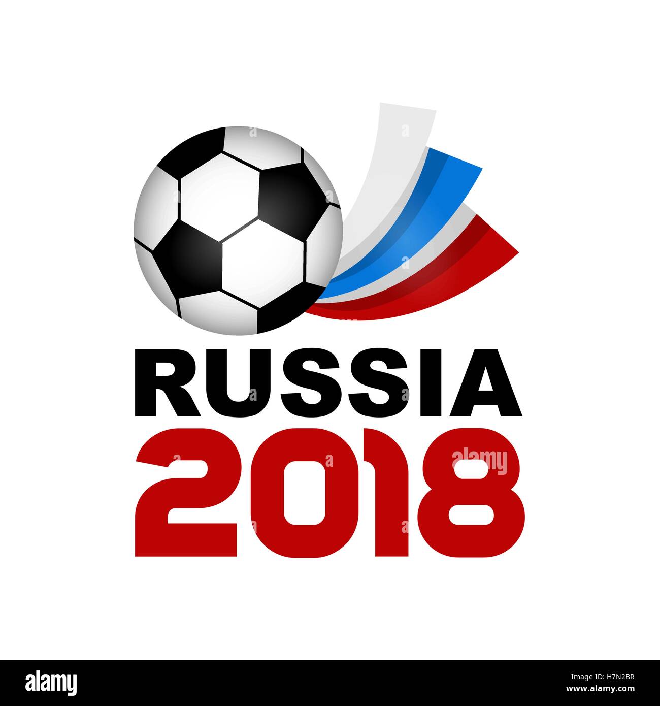 Logo-Fußball in Russland, WM 2018. Poster mit russischer Flagge. Vektor-Illustration. Wohnung farbige Banner isoliert Fußball Stock Vektor