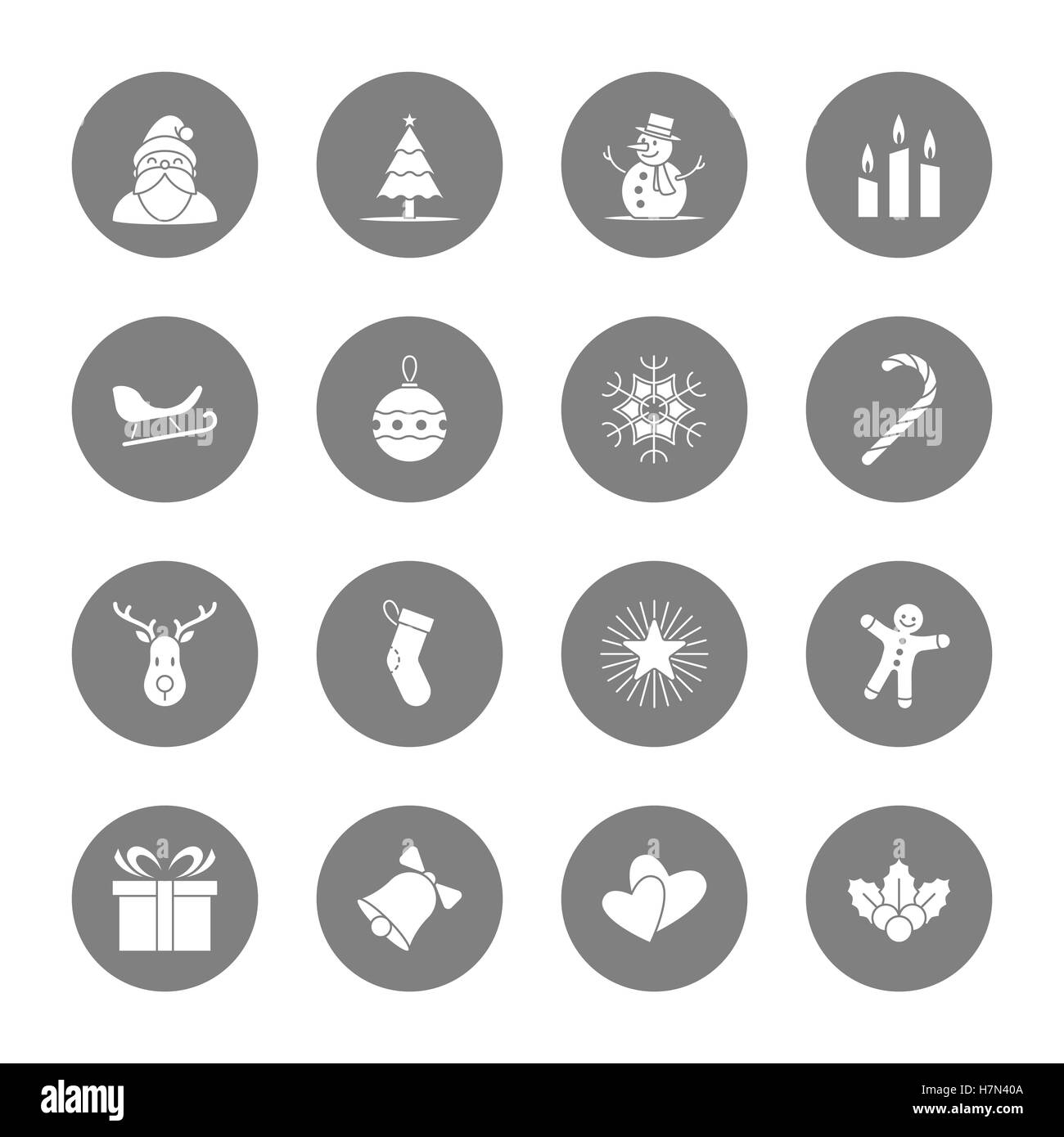 Weihnachten und Neujahr Symbolsatz Illustration - grauer Kreis Stockfoto