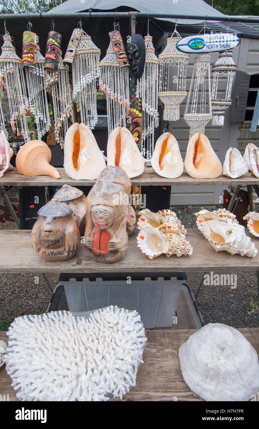 Haleiwa Hawaii Oahu North Shore Geschäfte Muscheln und Souvenirs mit Perlen  zu verkaufen Stockfotografie - Alamy