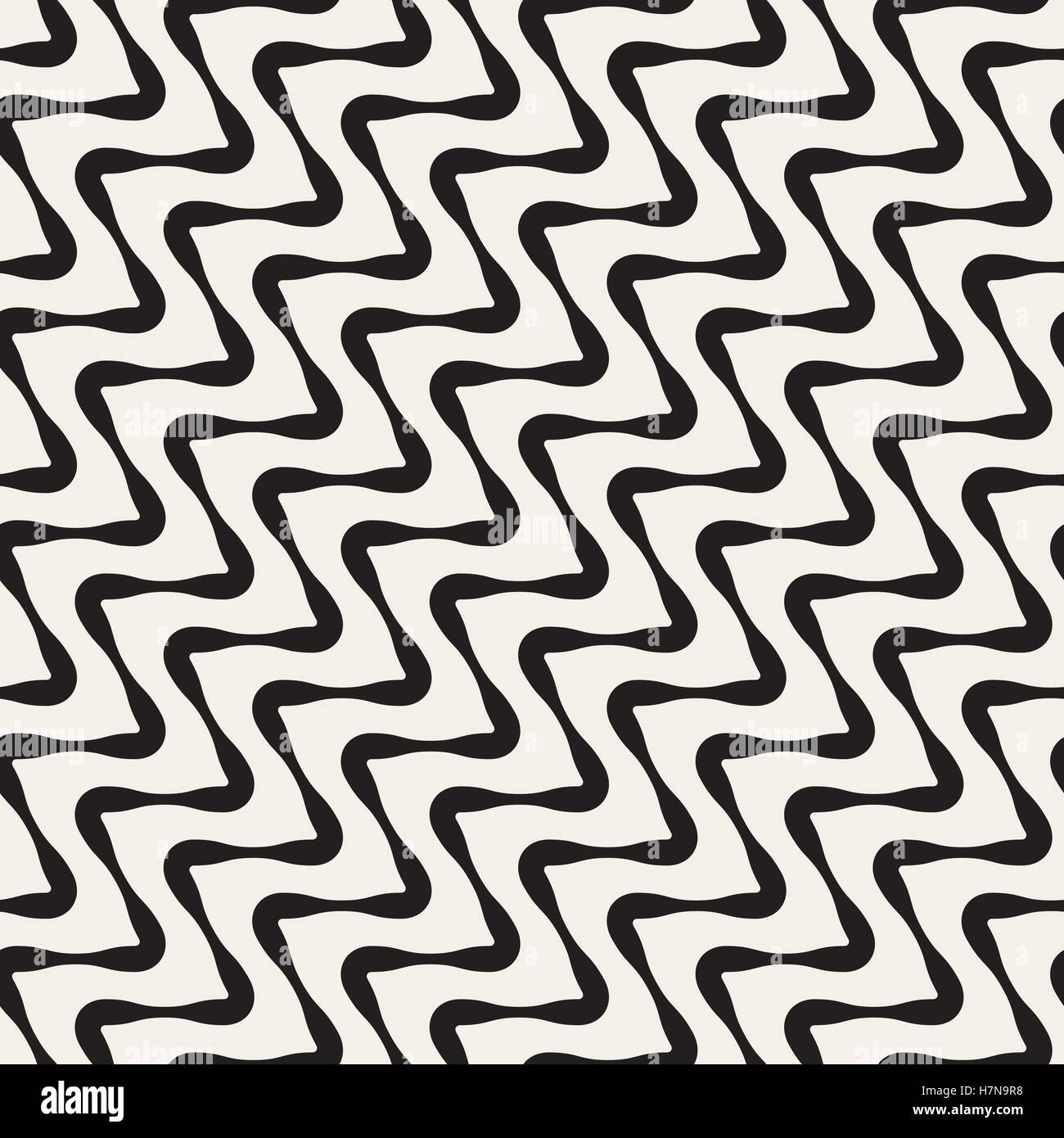 Zick-Zack Diagonale Linien Vektormuster nahtlos schwarz und weiß. Abstrakten geometrischen Hintergrunddesign Stock Vektor