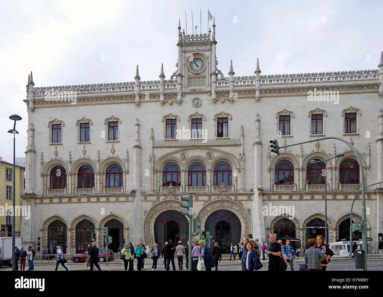 Lissabon, Portugal, Fassade des Rossio-Bahnhof Stockfoto