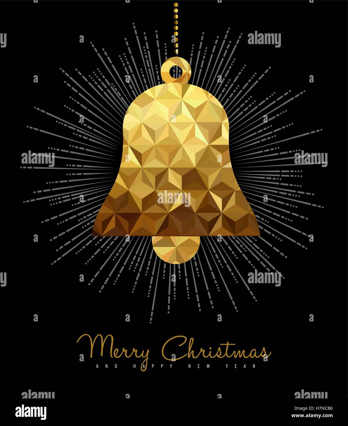 Gold Frohe Weihnachten und Neujahr Design, elegante Glocke Ornament Dekoration im low-Poly-Stil. EPS10 Vektor. Stock Vektor