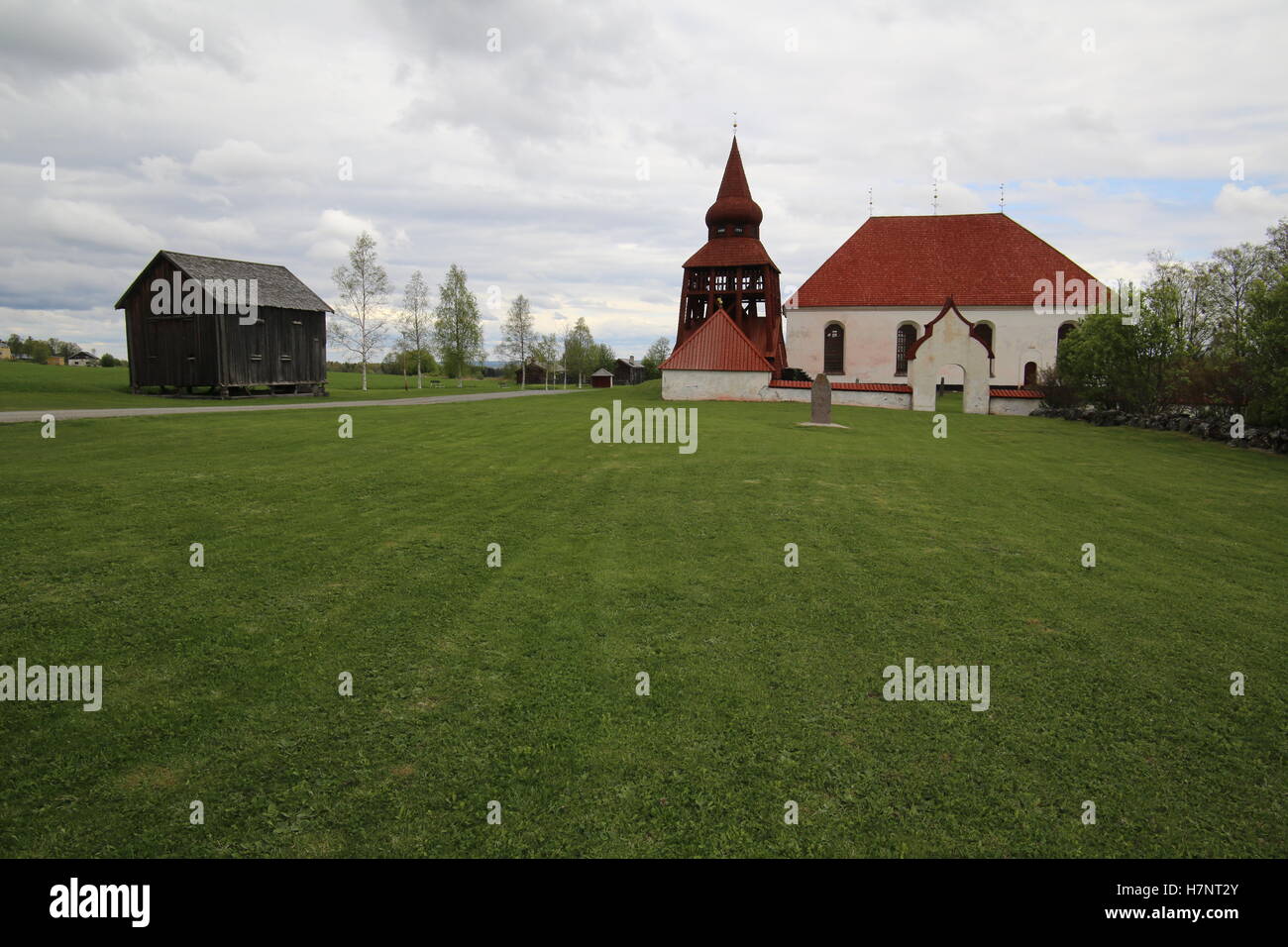 Schwedische Kirche in Oviken in Jamtland County. Stockfoto