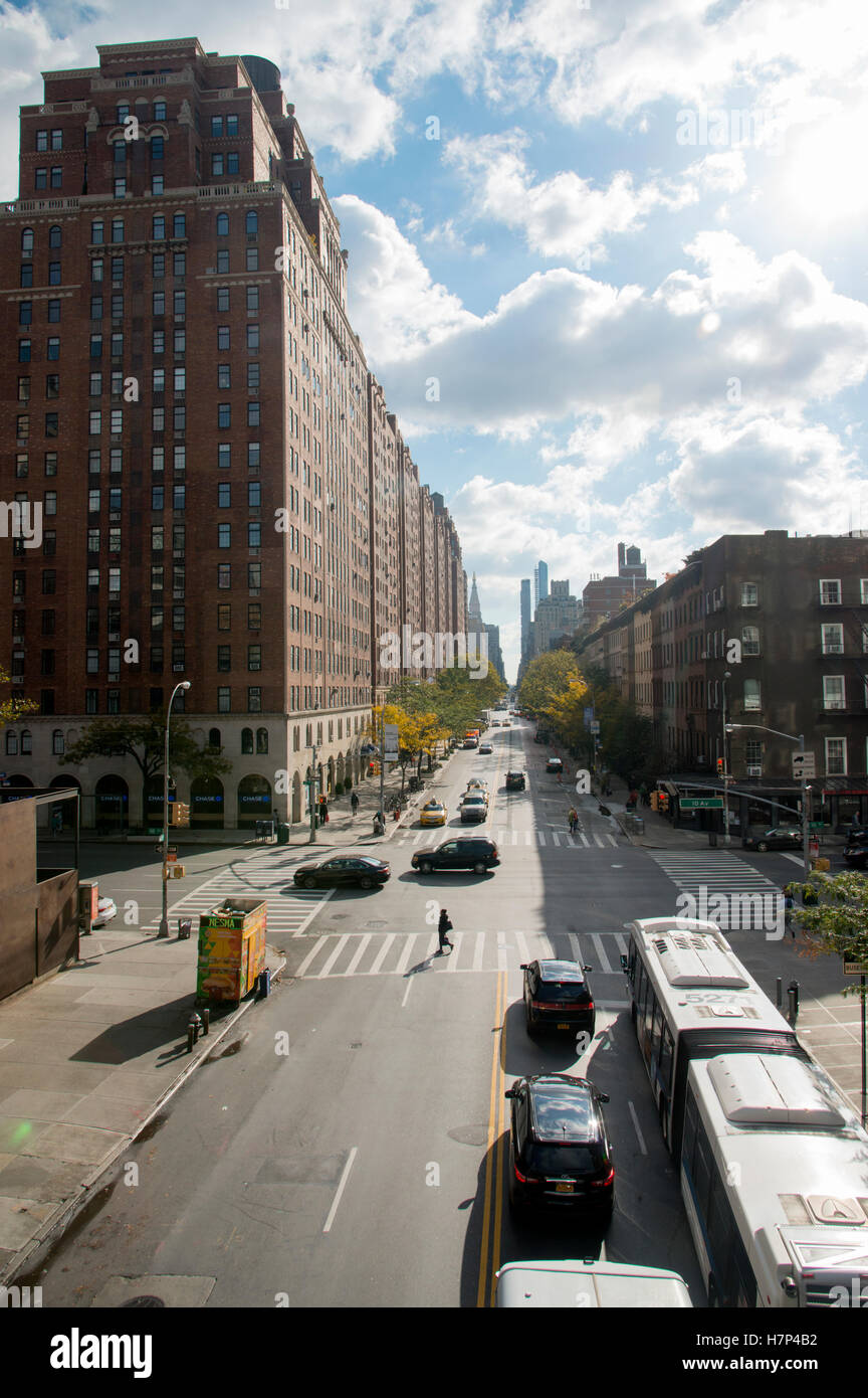 New York Straßen in Chelsea Village auf der Westseite von Manhattan gesehen her den Highline park Stockfoto