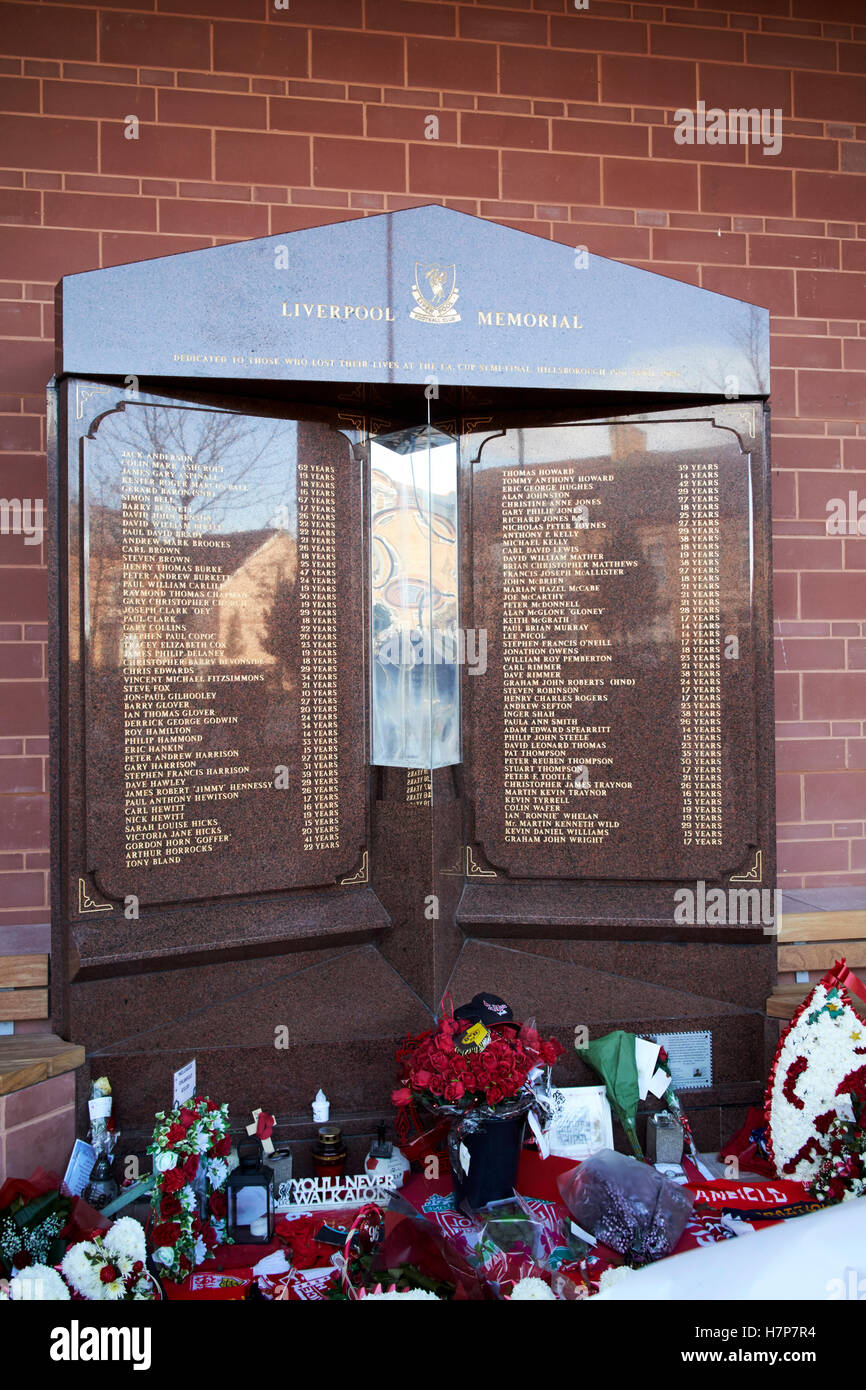 Hillsborough Memorial Anfield Road Liverpool fc uk Stockfoto