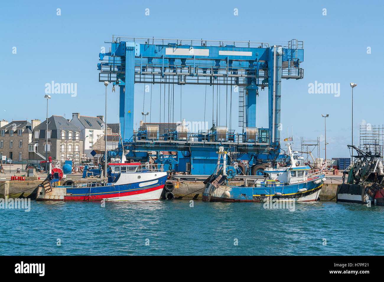 Hafen-Landschaft bei Le Guilvinec, einer Gemeinde im Departement Finistere Bretagne im Nordwesten Frankreichs. Stockfoto