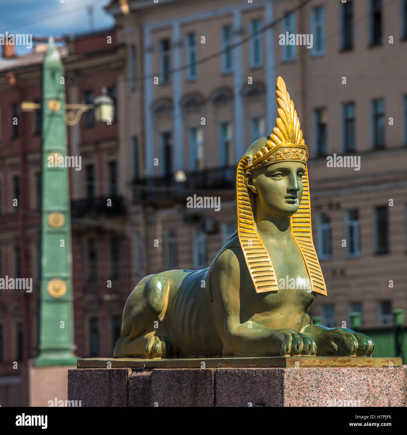 Sphinx der ägyptische Brücke über den Fluss Fontanka, Sankt Petersburg, Russland Stockfoto