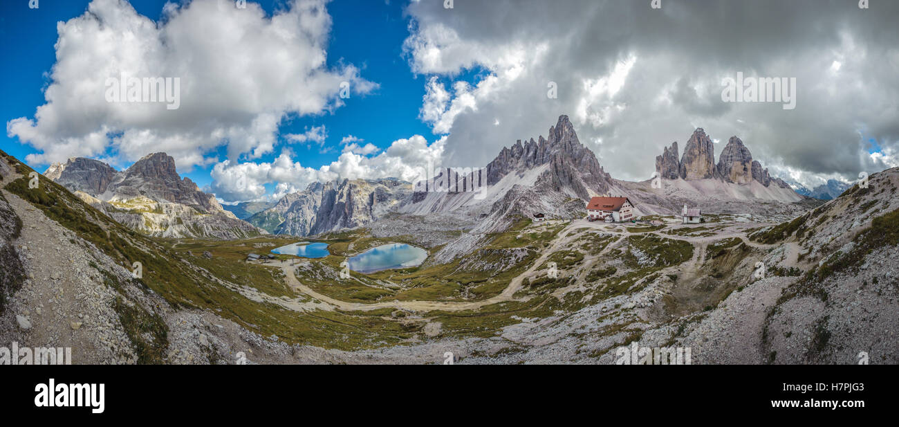 Drei Zinnen. Nationalpark Tre Cime di Lavaredo. Dolomiten, Südtirol, Italien Stockfoto