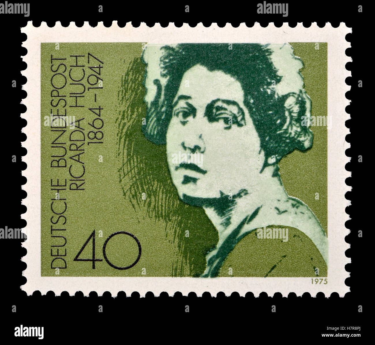 Deutsche Briefmarke (1975): Ricarda Huch (1864-1947), deutscher Historiker, Schriftsteller und Dichter. Stockfoto