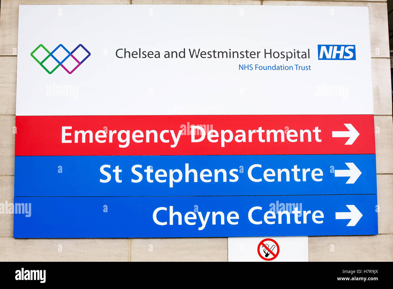 Chelsea und Westminster Krankenhaus West London Richtung Schild Stockfoto
