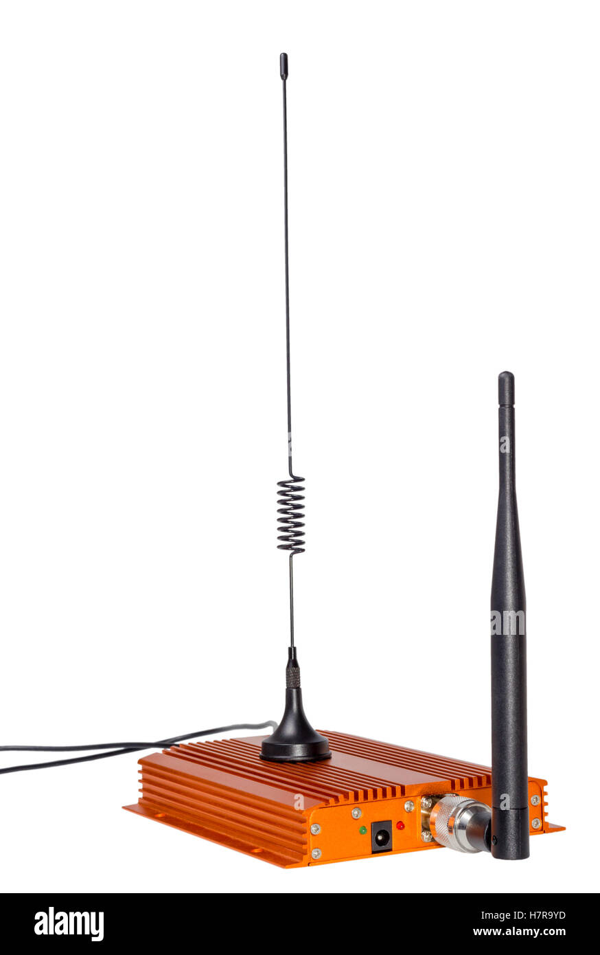 Verstärkende Signal-Repeater für GSM-Mobiltelefon mit Antennen montiert isolierten auf weißen Hintergrund Stockfoto