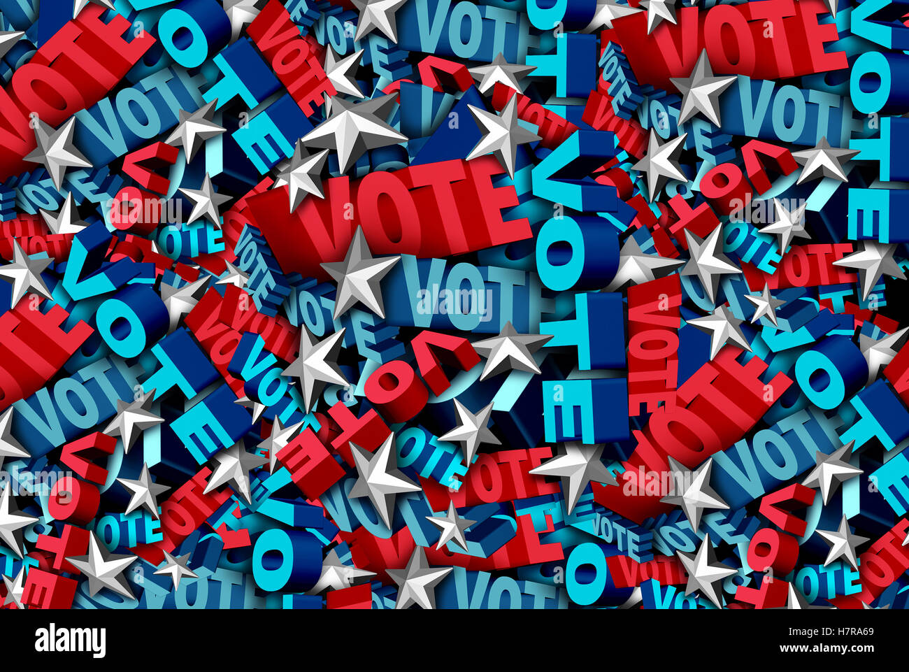Abstimmung Hintergrund und Wahl-Symbol für eine Kampagne der amerikanischen Regierung zu entscheiden, die Wahl in ein Anwärter für Präsidenten oder Senator oder Kongress als ein Stimmzettel Entscheidung Symbol als eine 3D Darstellung. Stockfoto