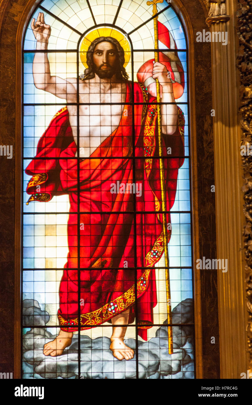 Glasfenster von Jesus Christus, St Isaacs Kathedrale, Sankt Petersburg, Russland Stockfoto