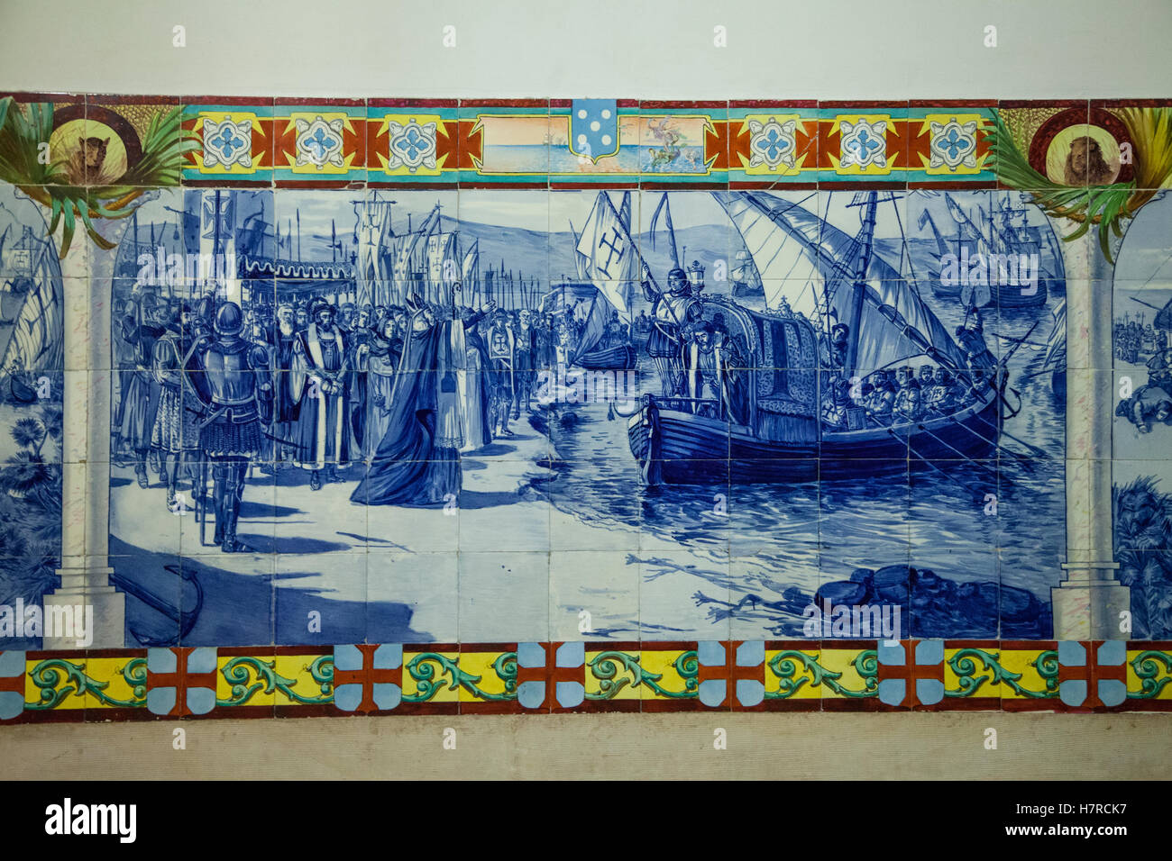 Panel der Azulejo-Fliesen, Coimbra, Portugal, Europa Stockfoto