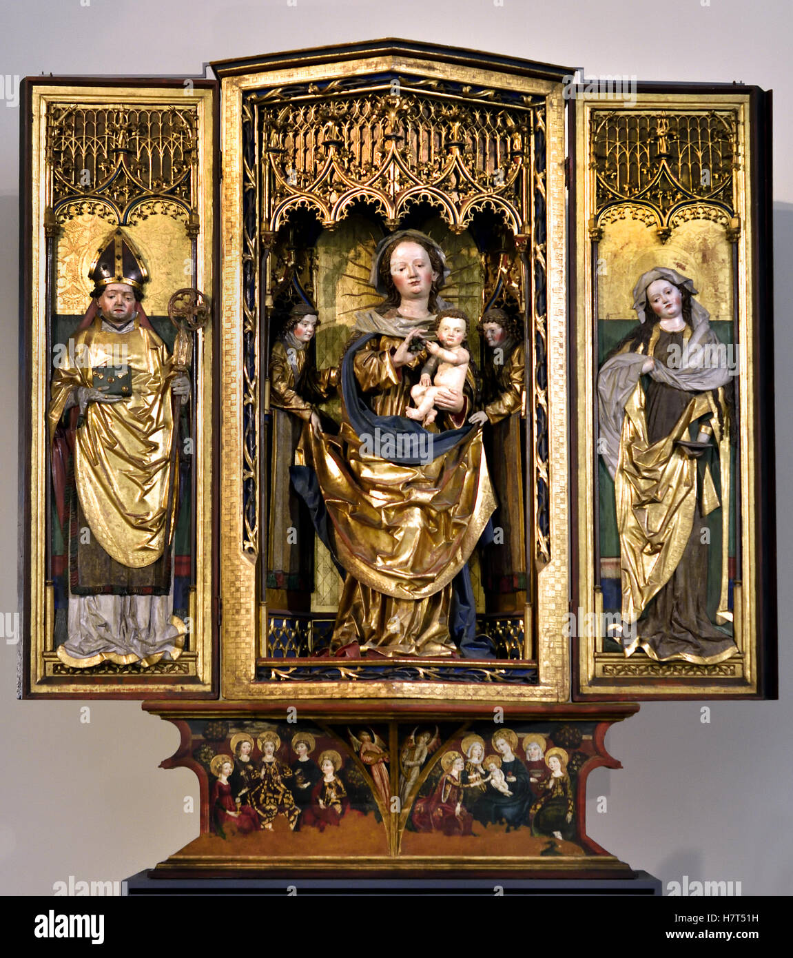 Die Zams Altarpiec Madonna mit Kind, Saints1485 Tirol Österreich österreichische Stockfoto