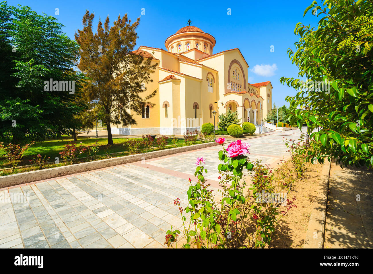 Gärten des alten Klosters Agios Gerasimos auf Kefalonia Island, Griechenland Stockfoto