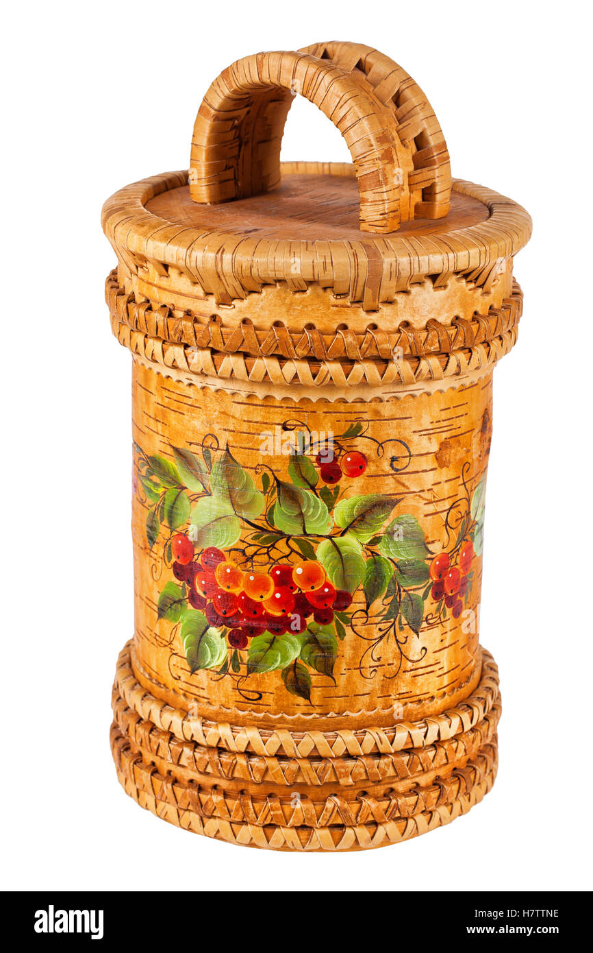 Traditionelle russische handgemachte Holzcontainer auf isolierte Hintergrund Stockfoto
