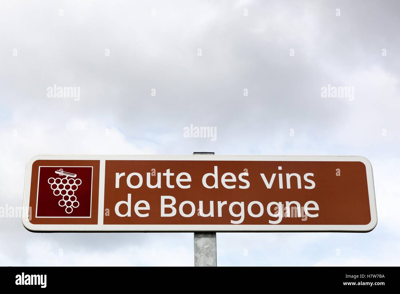 Straße von Burgund Wein Zeichen, Frankreich Stockfoto