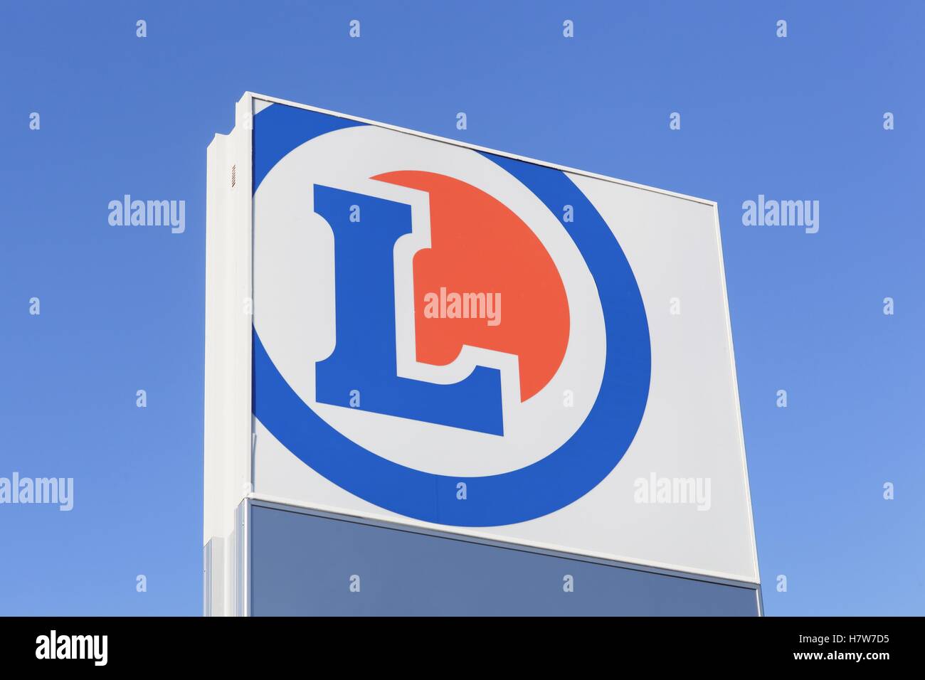 Leclerc-Logo auf einem panel Stockfoto