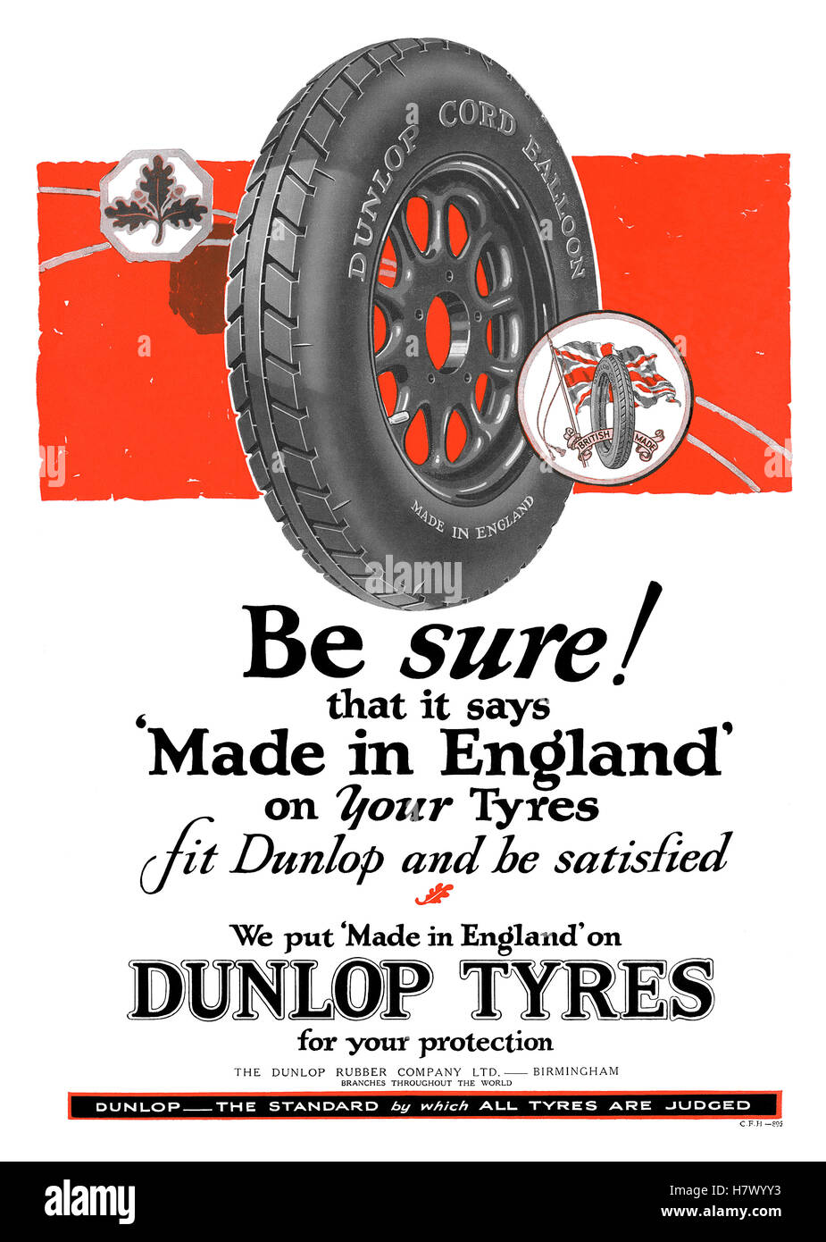 1925 britische Werbung für Dunlop-Reifen Stockfoto